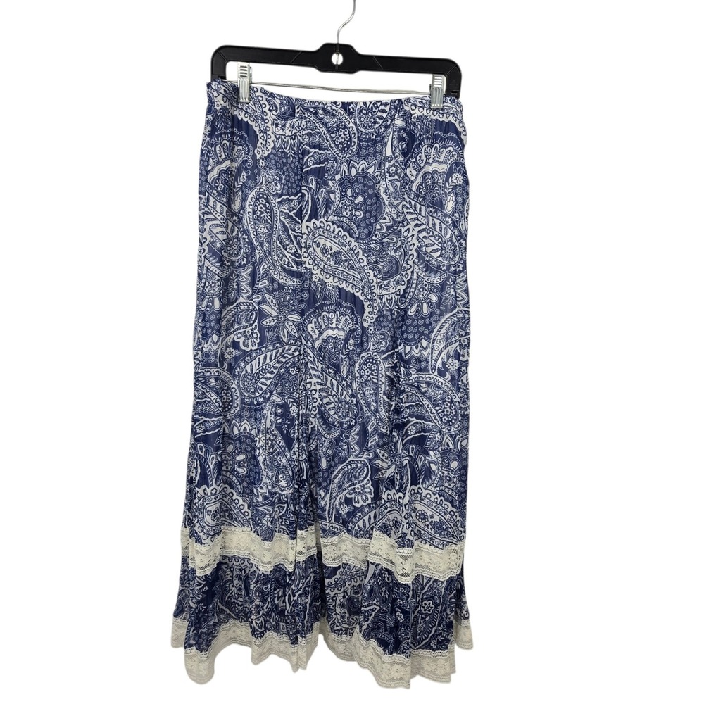 Vintage 90s Y2K Floral Maxi Skirt Women's Plus 26-28W Blue Paisley Boho Cottage